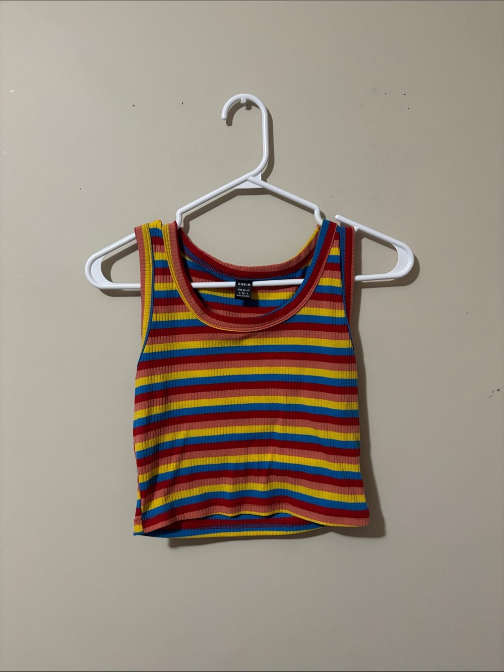 SHEIN Ribbed Rainbow Stripe Tank - Red, Yellow, Blue